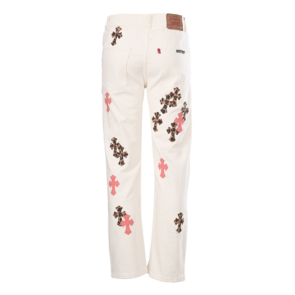 Chrome Hearts Cross Patch Embroidery Jeans - White - back view