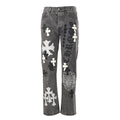 Chrome Hearts Cross Patch Embroidery Jeans - Gray with Black and White - front view