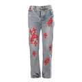 Chrome Hearts Cross Patch Embroidery Jeans - Light Blue with Red - front view