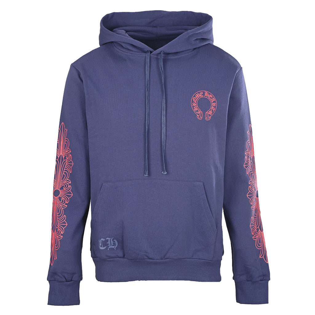 Chrome Hearts Script Horseshoe Pullover Hoodie - Navy - front view