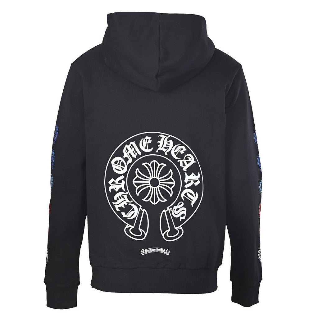 Chrome Hearts Rainbow Sleeve Logo Zip-Up Hoodie - Black - back view