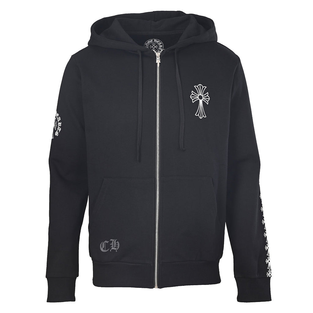 Chrome Hearts Sleeve Cross Zip-Up Hoodie - Black - front view