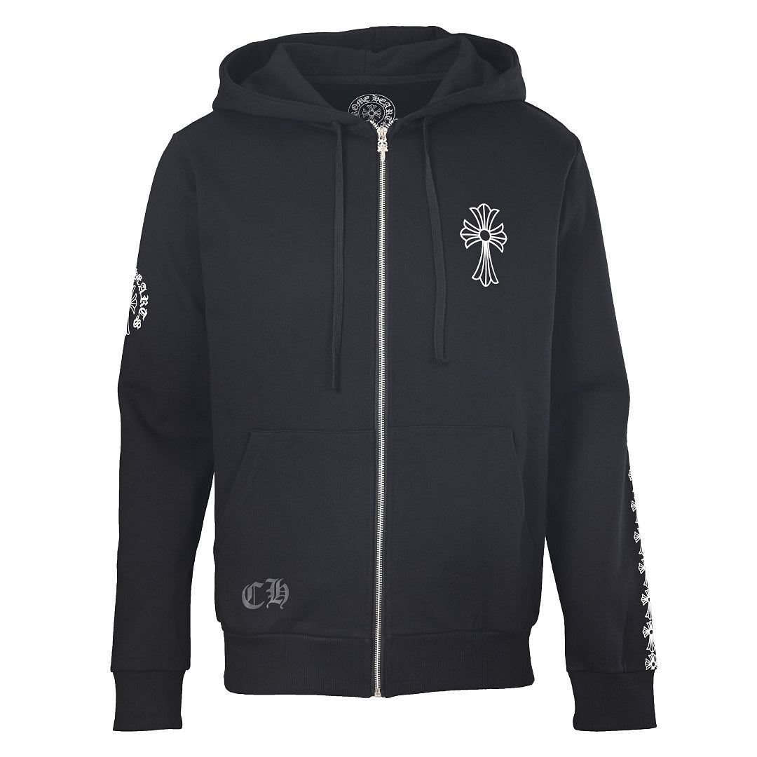 Chrome Hearts Sleeve Cross Zip-Up Hoodie - Black - front view