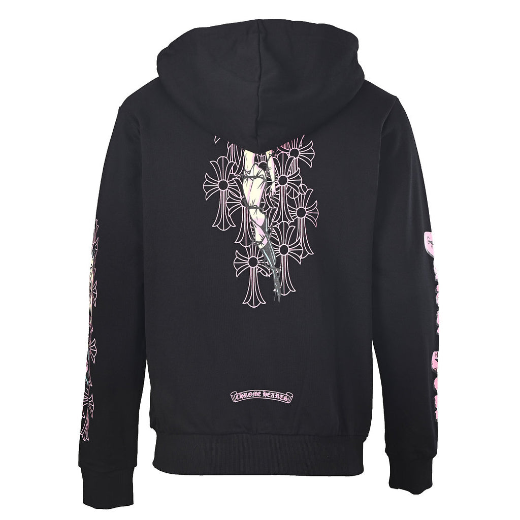 Chrome Hearts Pink Scroll Zip-Up Hoodie - Black - back view