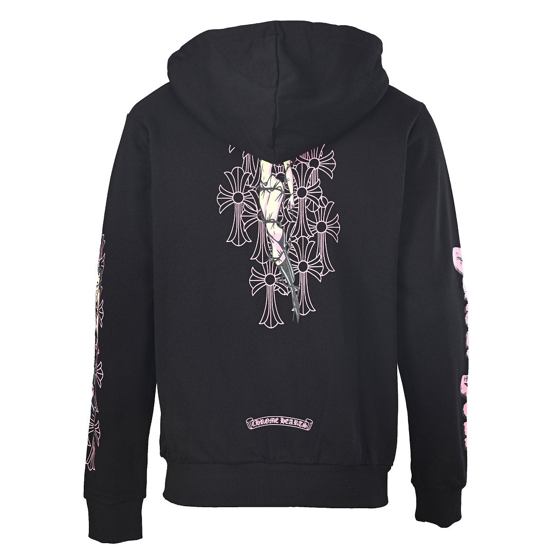 Chrome Hearts Pink Scroll Zip-Up Hoodie - Black - back view