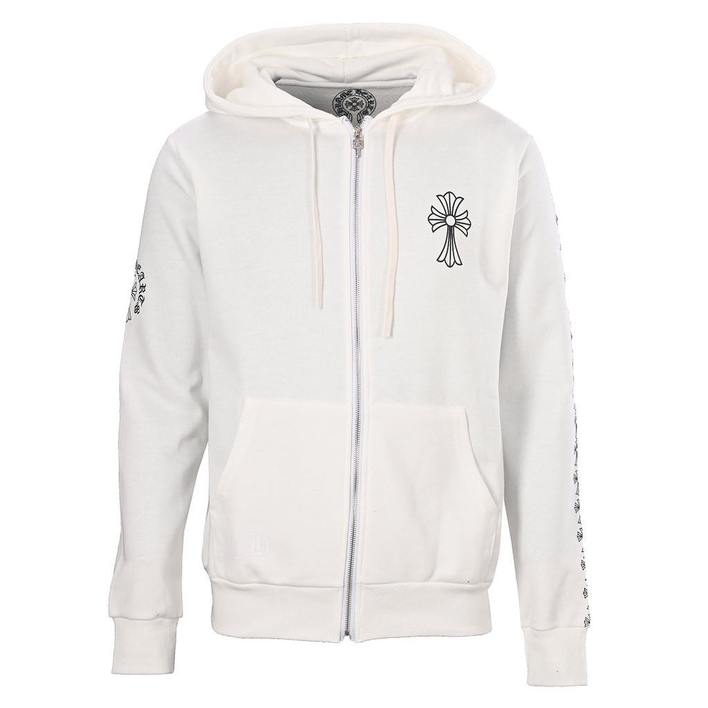 Chrome Hearts Sleeve Cross Zip-Up Hoodie - White - front view