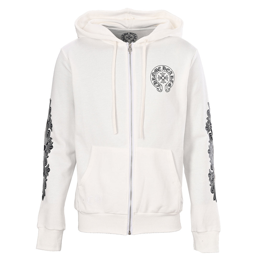 Chrome Hearts Full-Sleeve Graphic Zip-Up Hoodie - White - front view