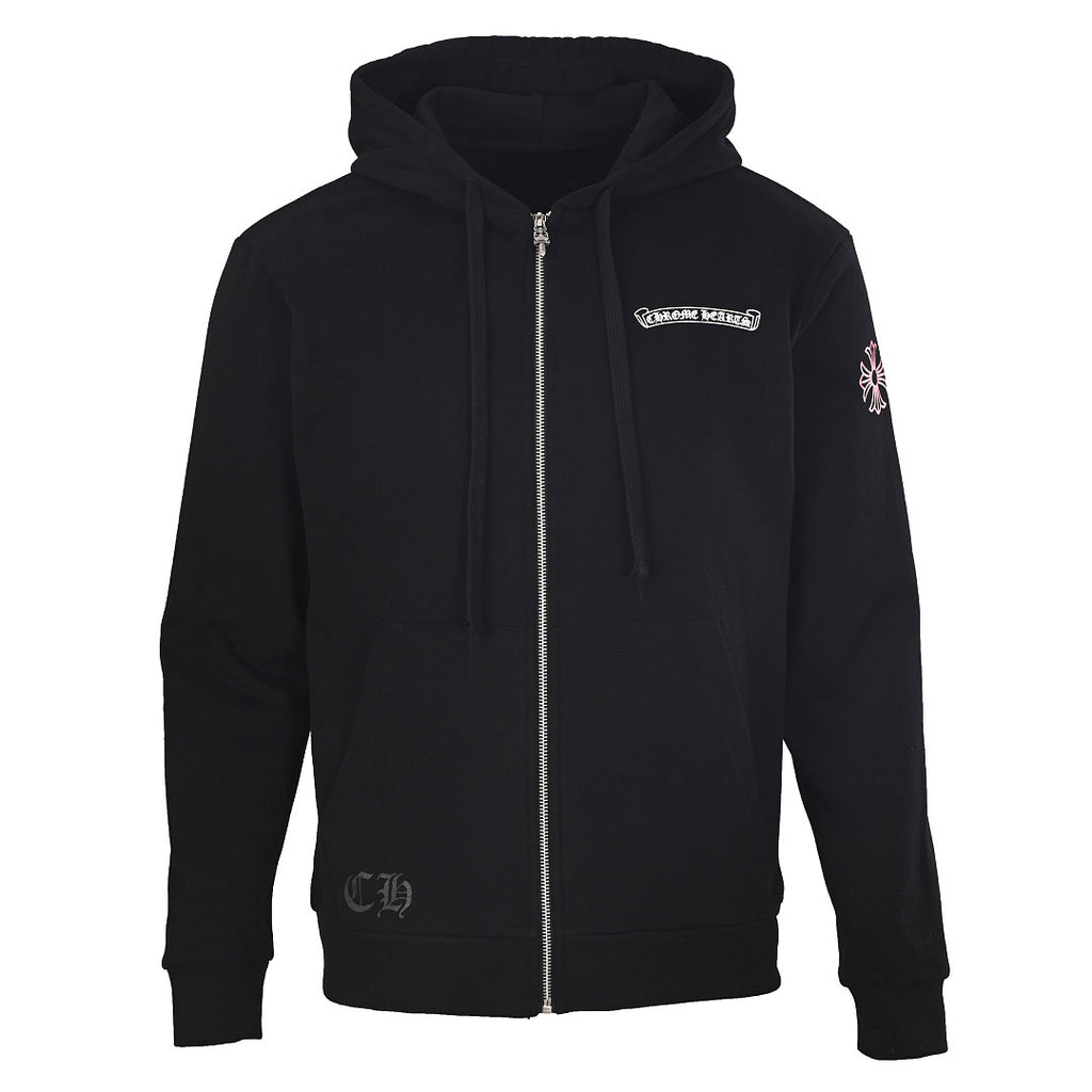 Chrome Hearts Scroll Graphic Zip-Up Hoodie - Black - front view