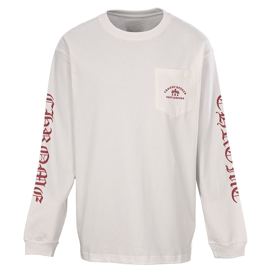 Chrome Hearts Pocket Cross Long-Sleeve T-Shirt - White with Red - front view