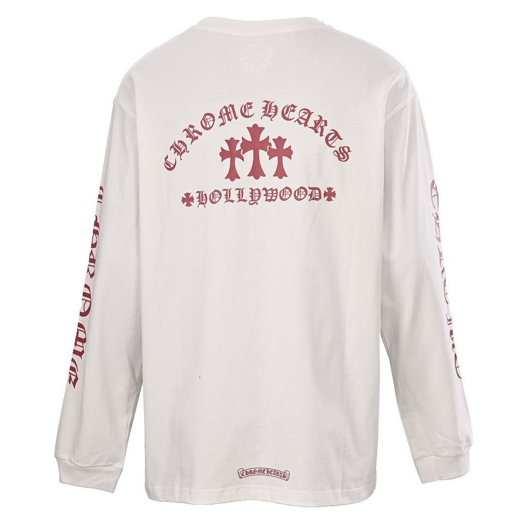 Chrome Hearts Pocket Cross Long-Sleeve T-Shirt - White with Red - back view