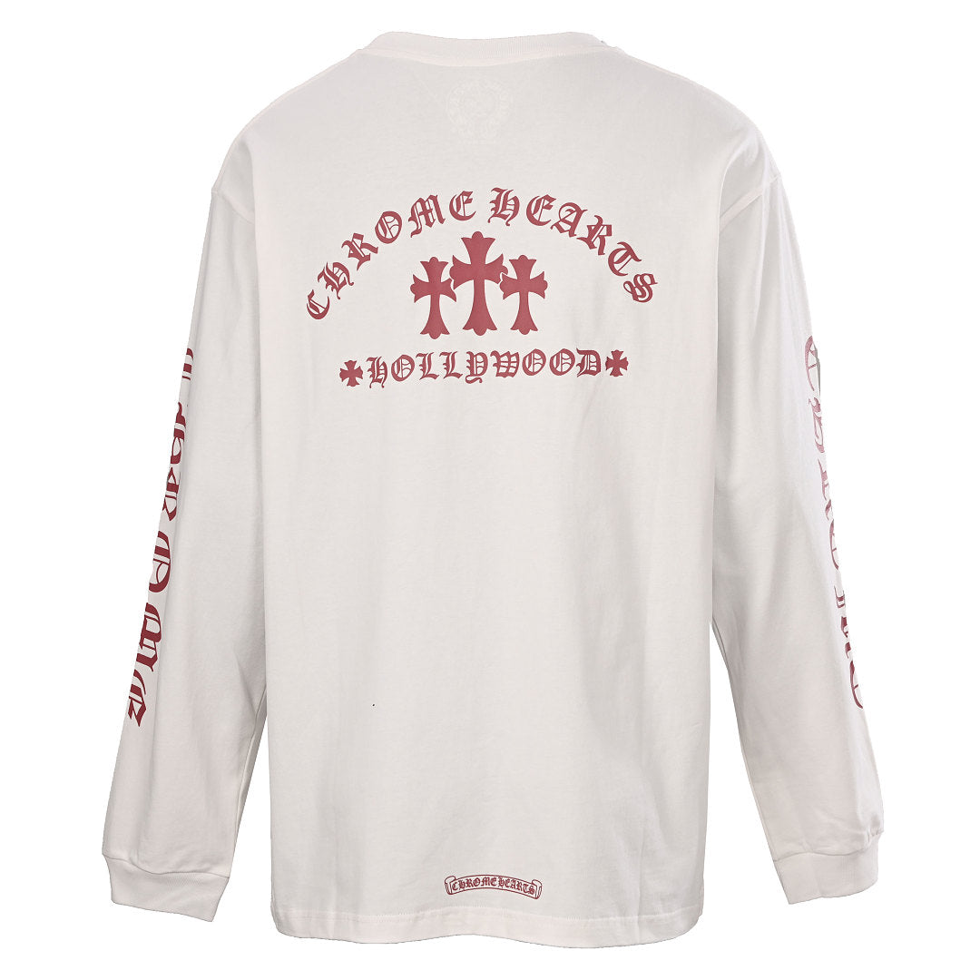 Chrome Hearts Pocket Cross Long-Sleeve T-Shirt - White with Red - back view