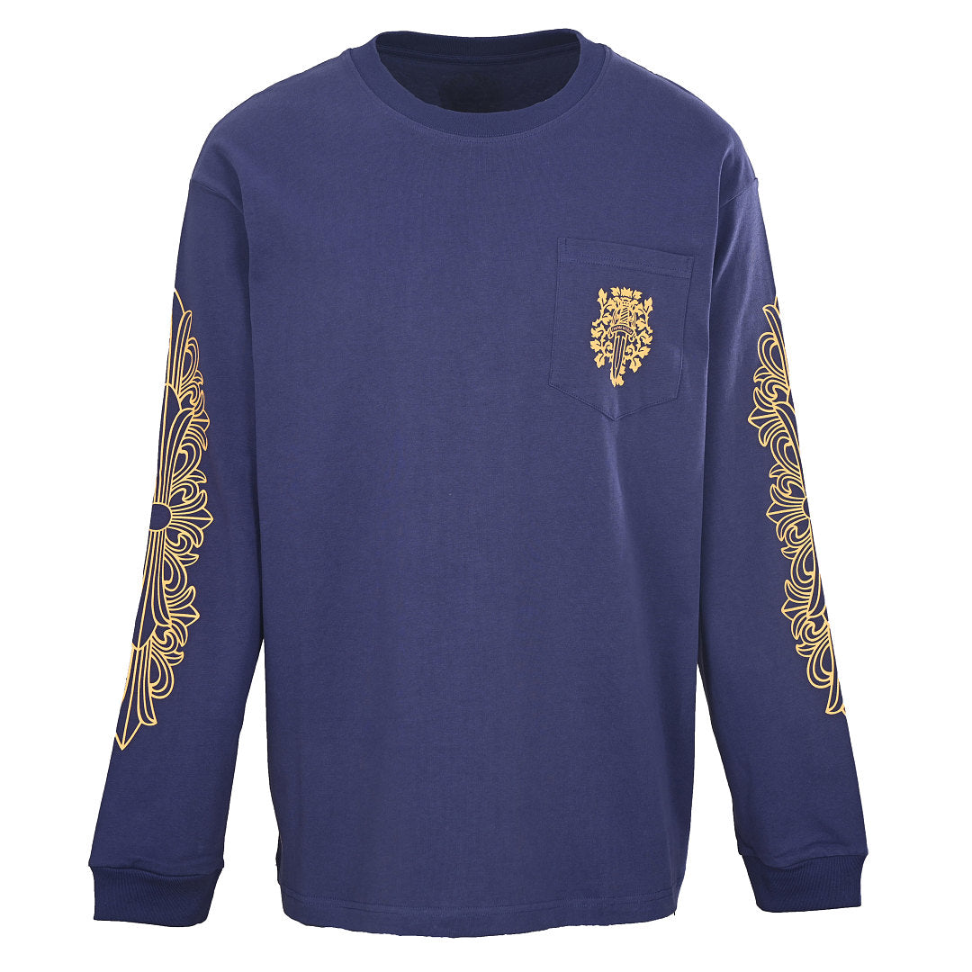 Chrome Hearts Sword Graphic Long-Sleeve T-Shirt - Navy and Gold - front view