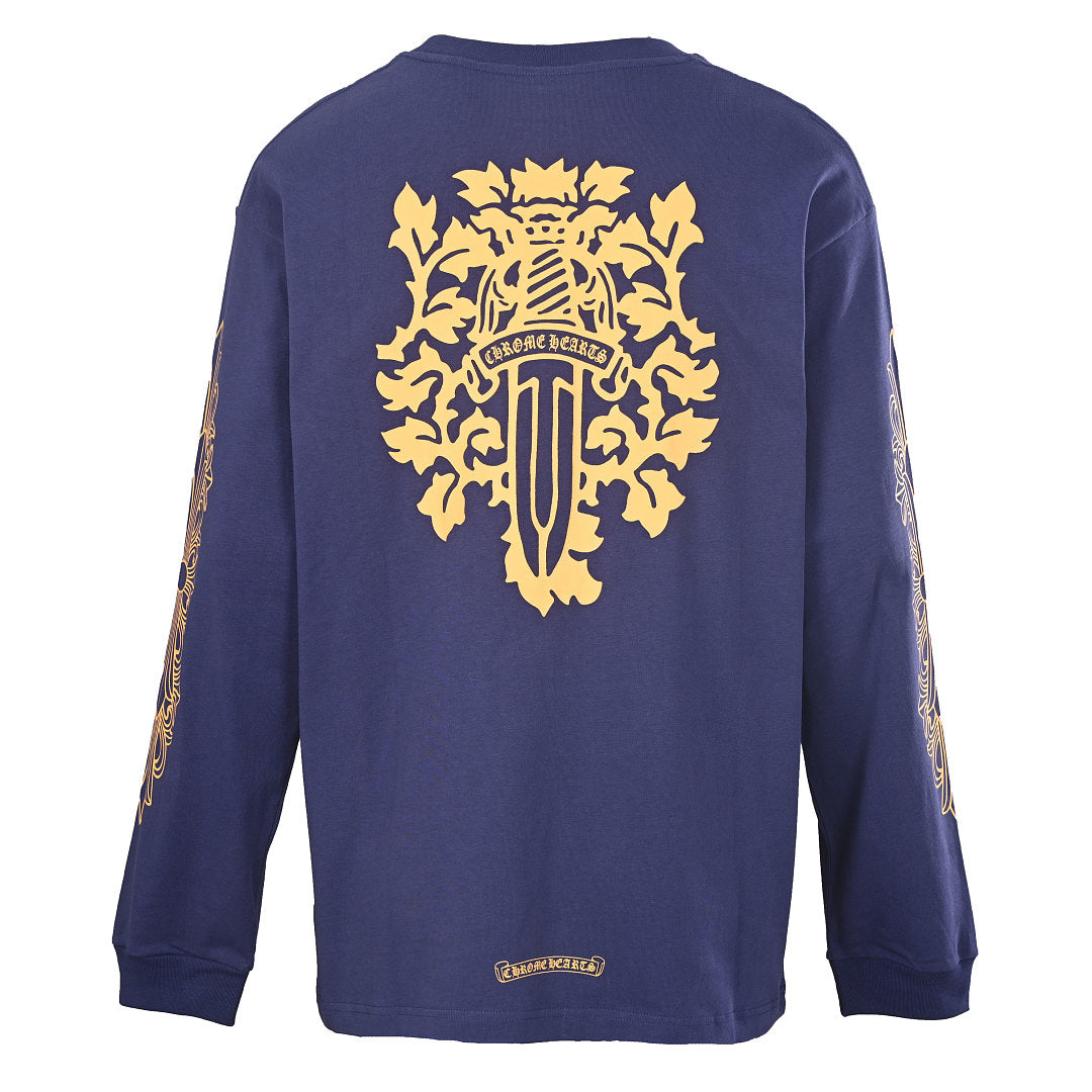 Chrome Hearts Sword Graphic Long-Sleeve T-Shirt - Navy and Gold - back view