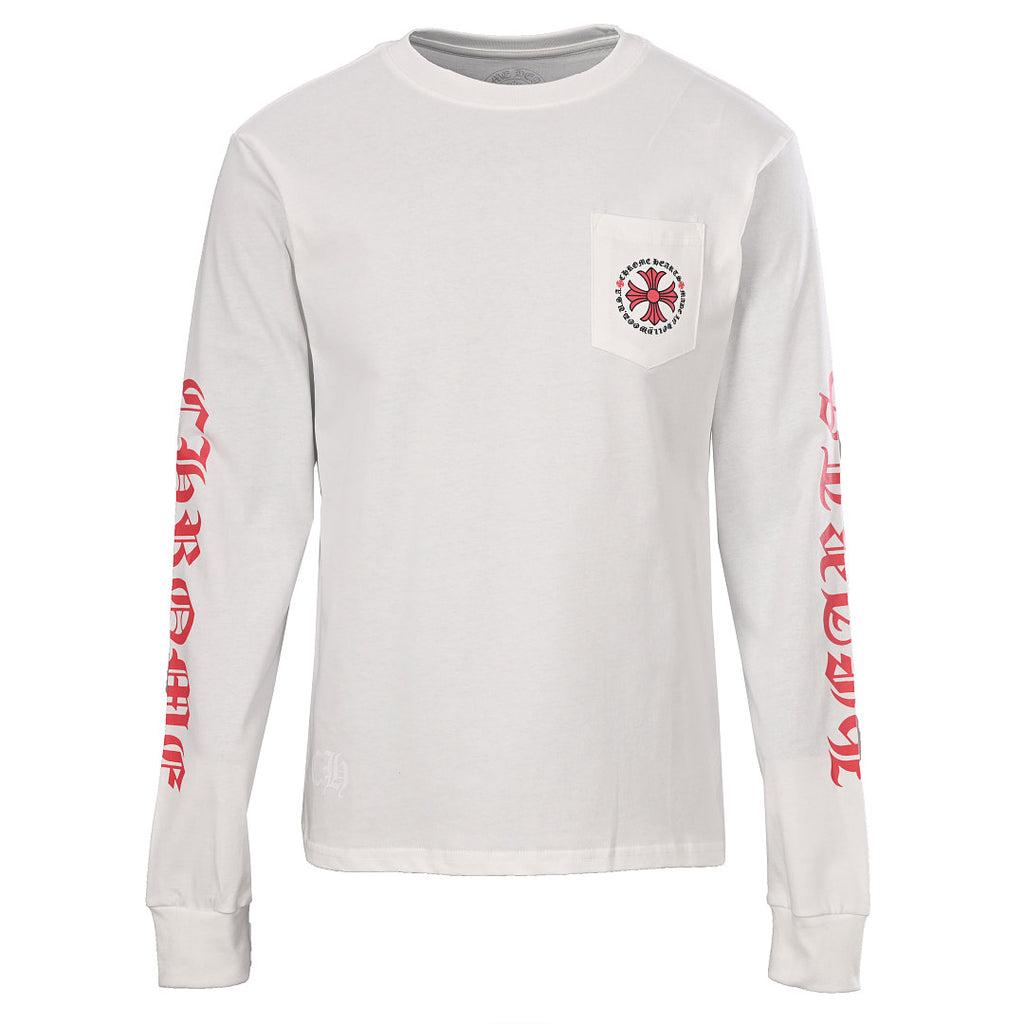 Chrome Hearts Floral Script Long-Sleeve T-Shirt - White with Red - front view