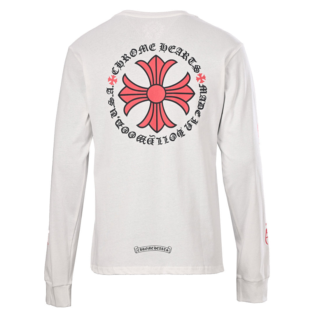 Chrome Hearts Floral Script Long-Sleeve T-Shirt - White with Red - back view