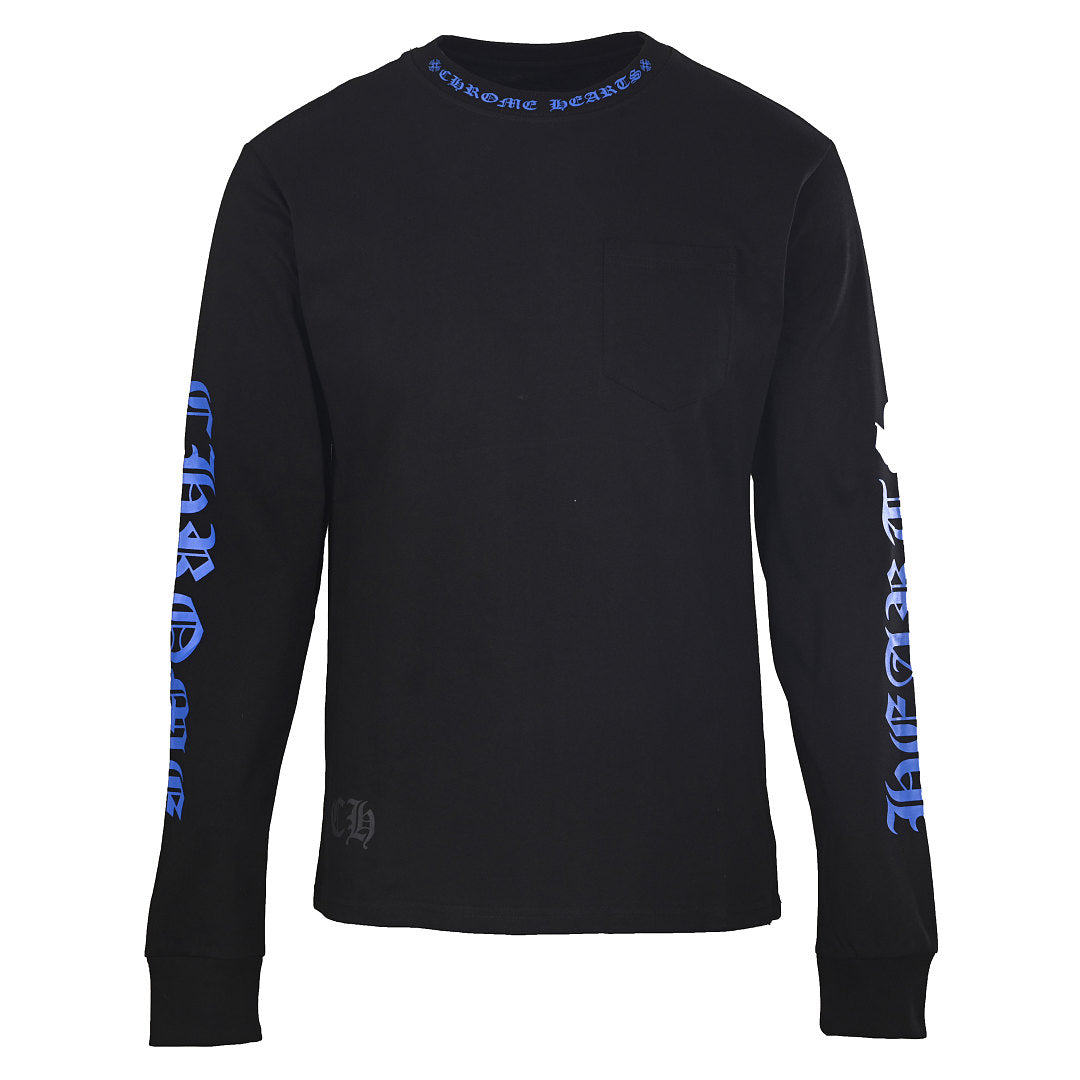 Chrome Hearts Classic Script Logo Long-Sleeve T-Shirt - Black with Blue - front view