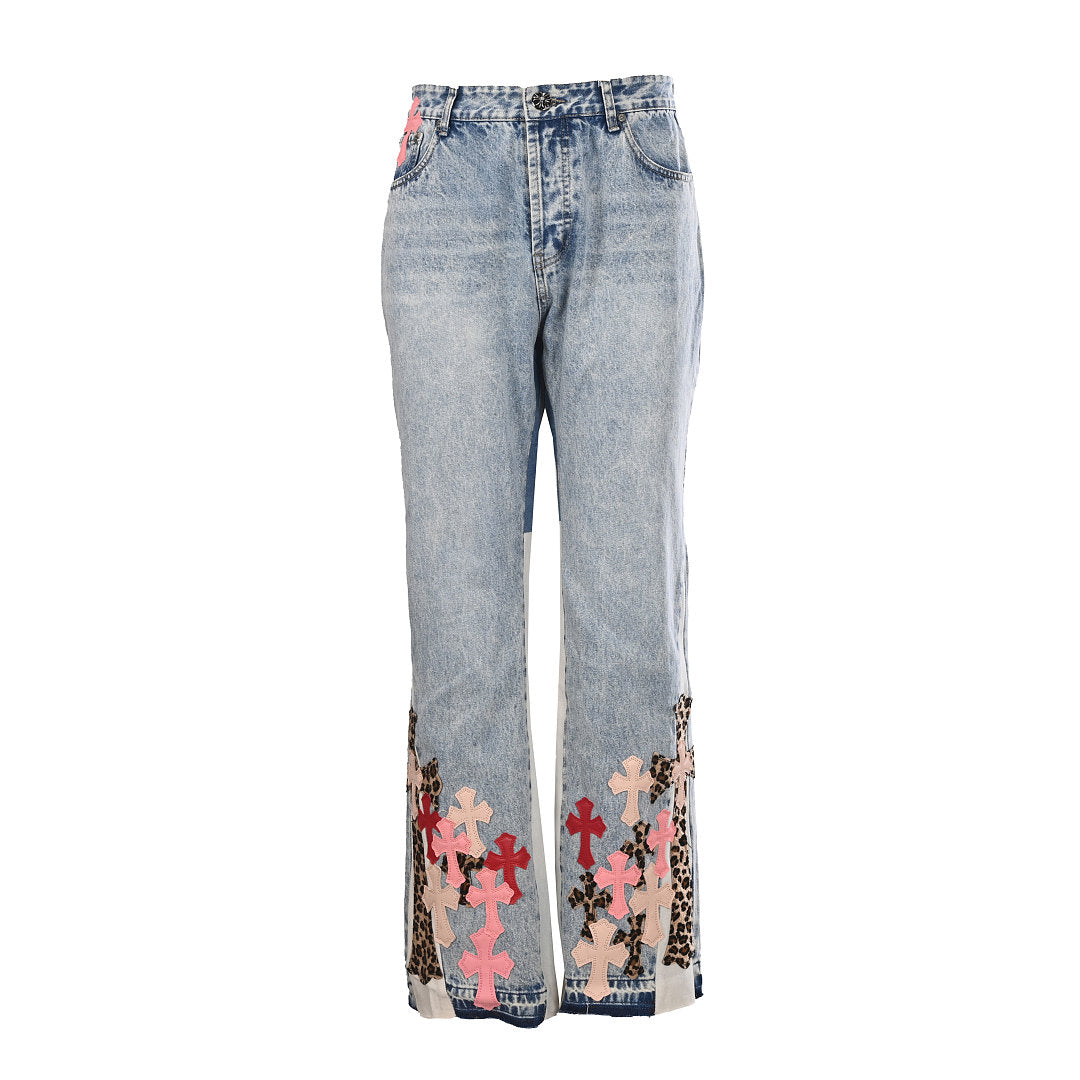 Chrome Hearts Patchwork Flared Jeans - Black - front view