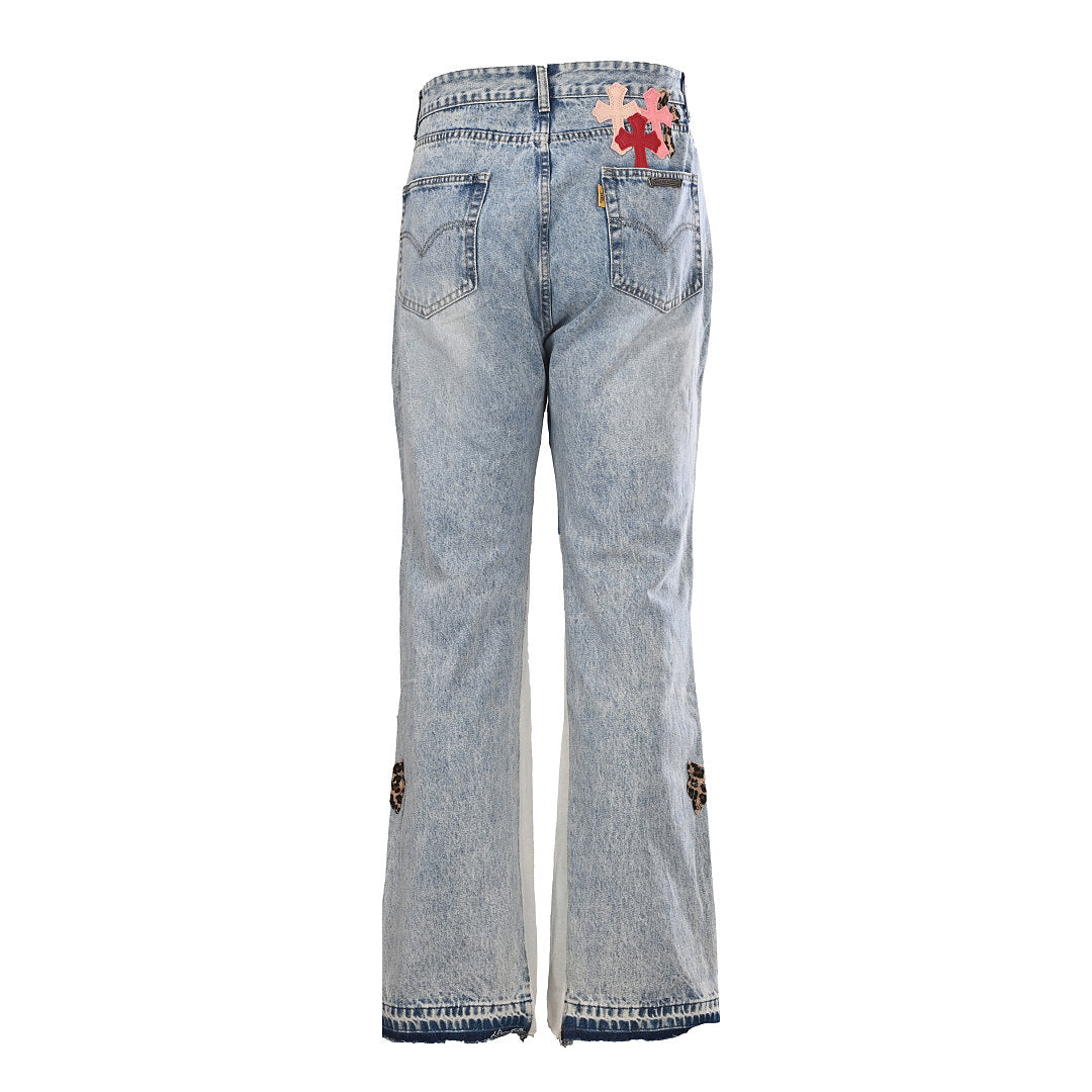 Chrome Hearts Patchwork Flared Jeans - Black - back view