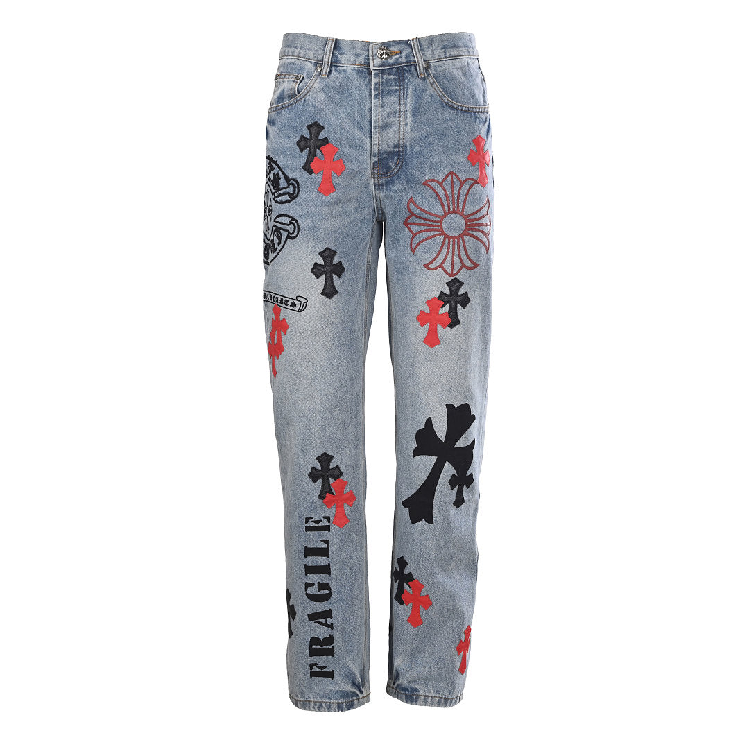 Chrome Hearts Cross Patch Embroidery Jeans - Black - front view