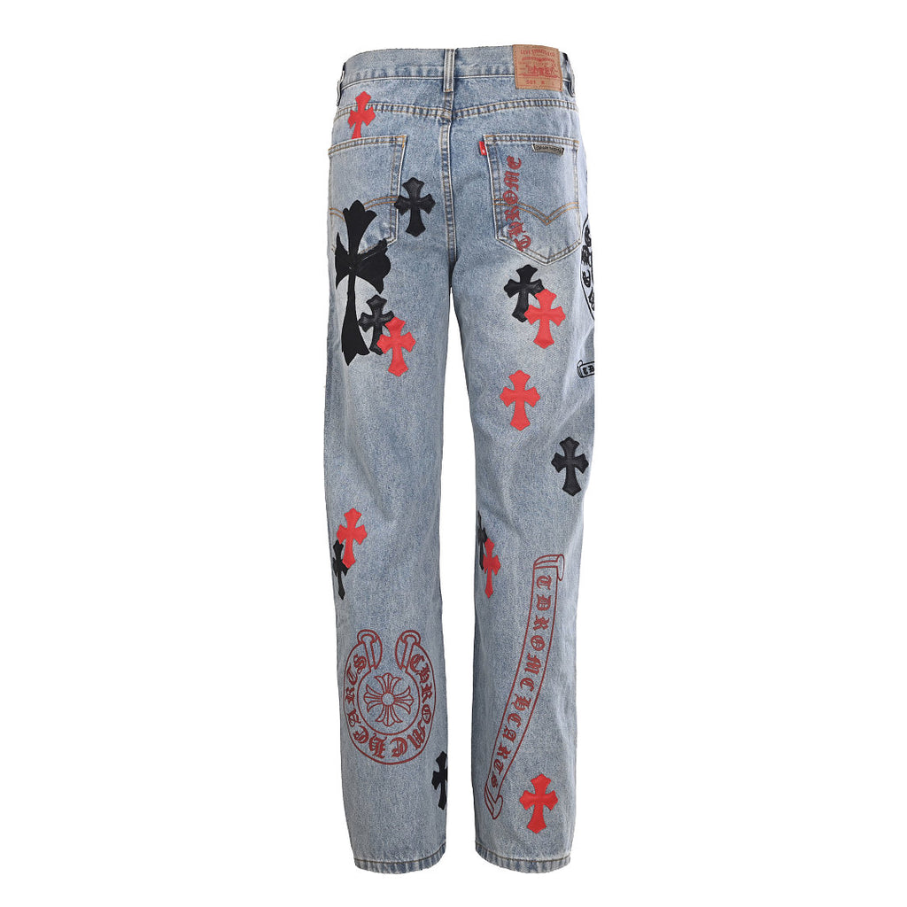 Chrome Hearts Cross Patch Embroidery Jeans - Black - back view