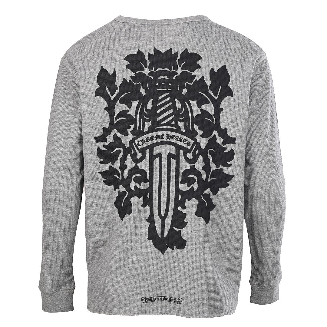 Chrome Hearts Waffle-Knit Vine Sword Long-Sleeve T-Shirt - Gray - back view