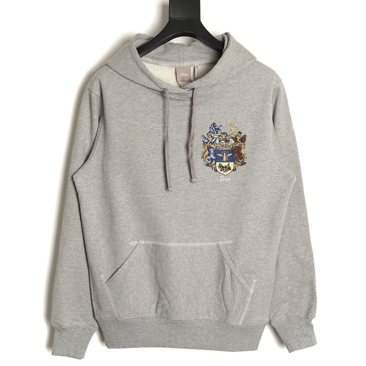 Dior Embroidered Hoodie - Gray front view