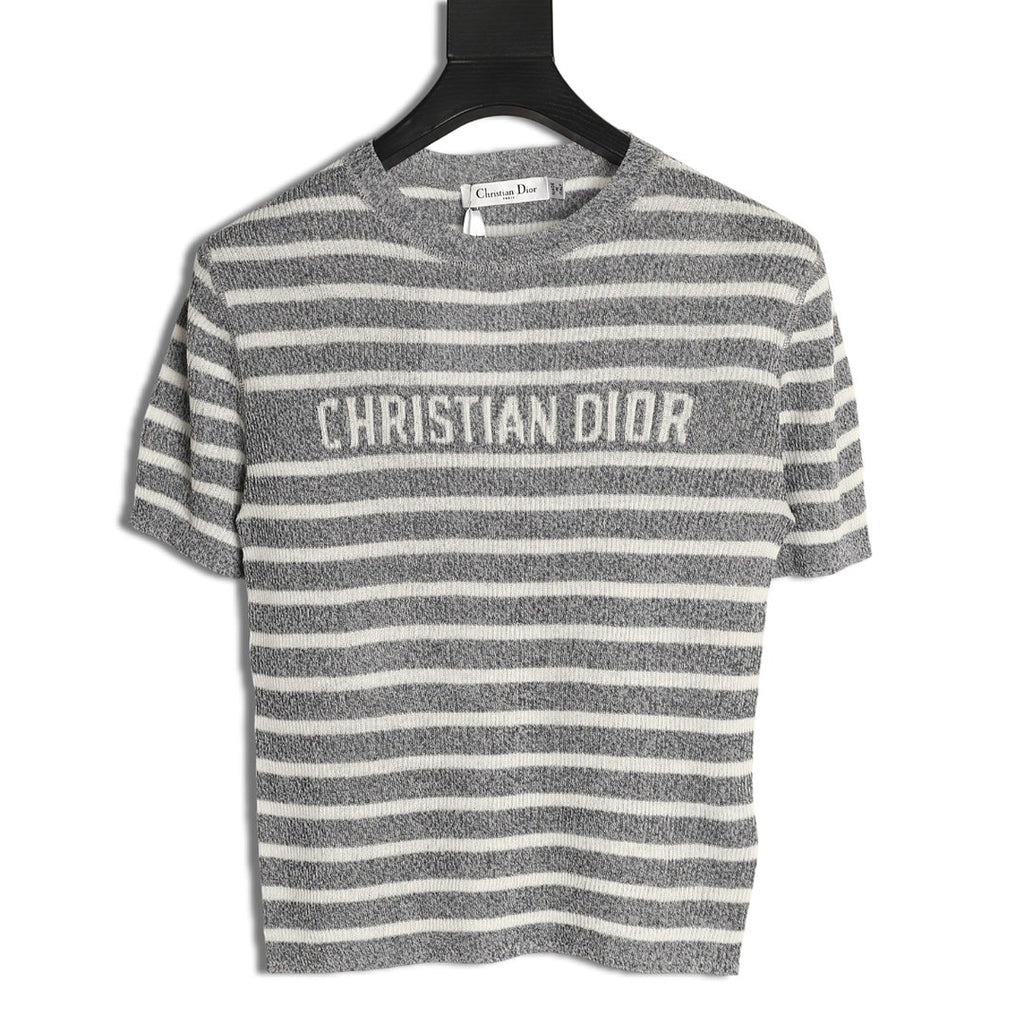 Dior Striped Logo T-Shirt - Gray front view