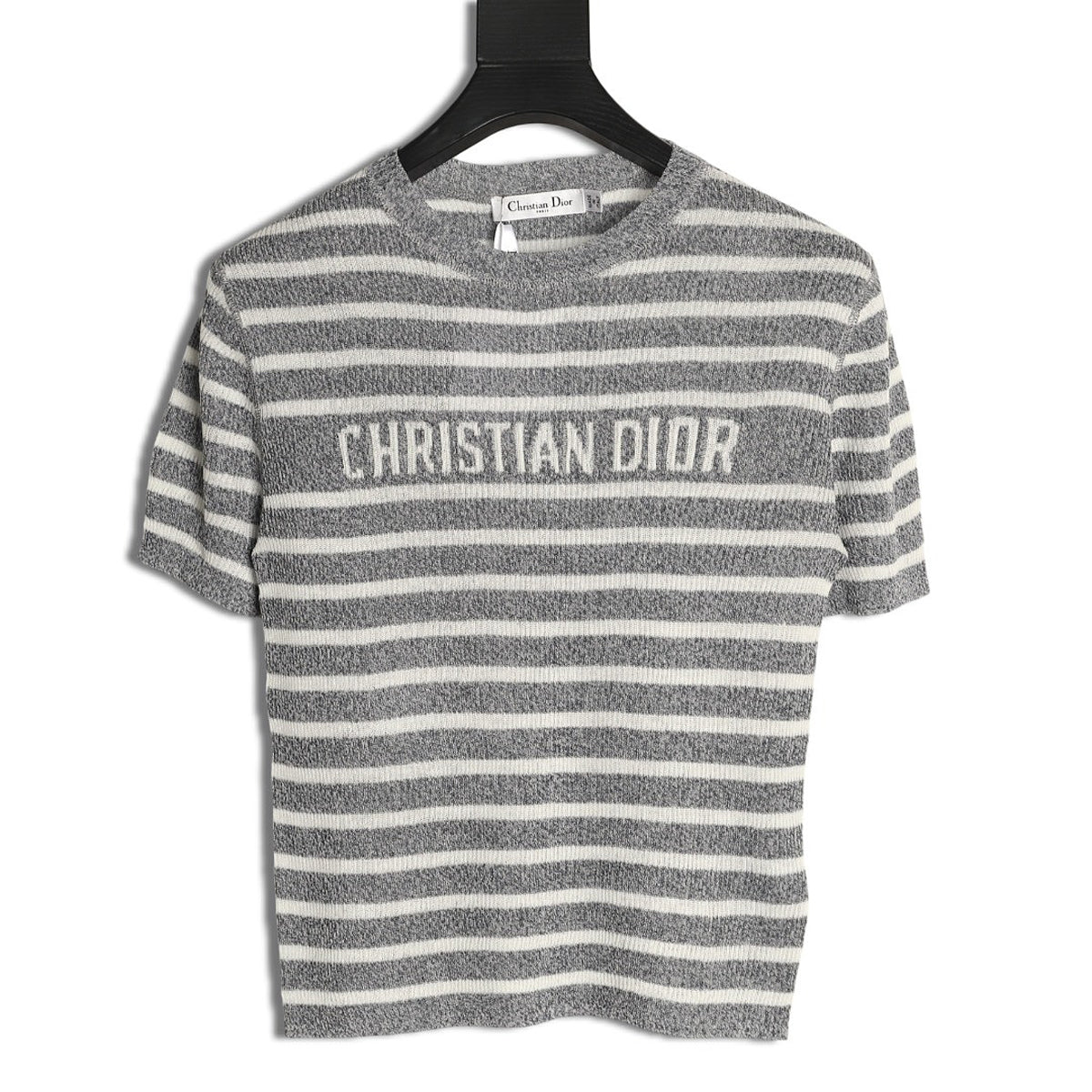Dior Striped Logo T-Shirt - Gray front view