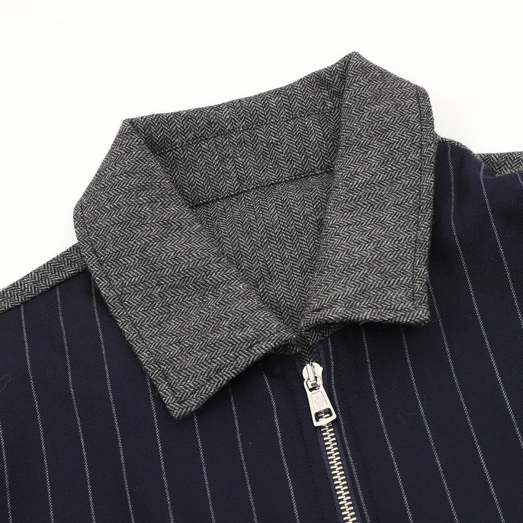 Moncler Wool Pinstripe Herringbone Panel Zip Jacket – Men’s, Navy Blue
