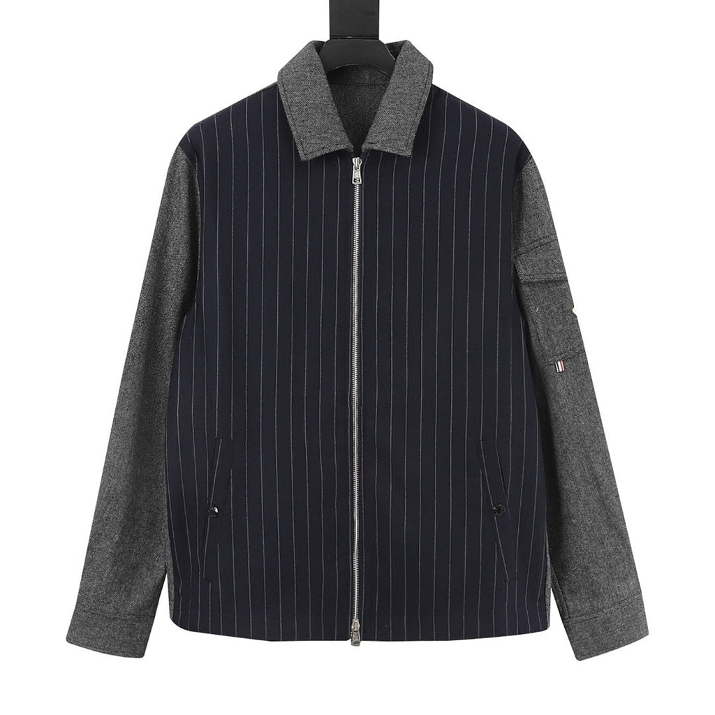 Moncler Wool Pinstripe Herringbone Panel Zip Jacket – Men’s, Navy Blue