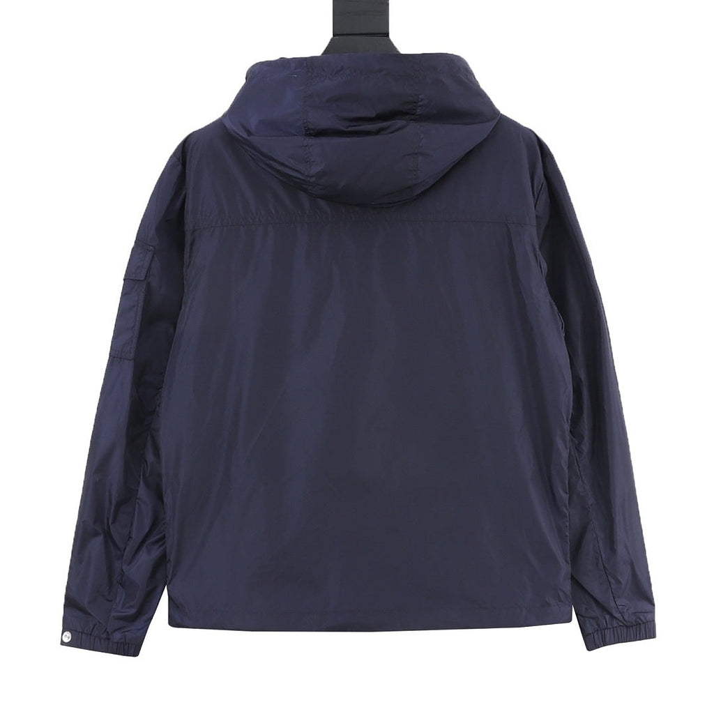 Moncler Stripe Badge Chest Logo Lightweight Hooded Windbreaker – Men’s, Navy Blue