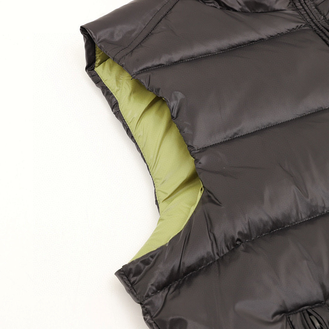 Moncler Contrast-Lined Glossy Down Vest - Black and Lime - detail 3