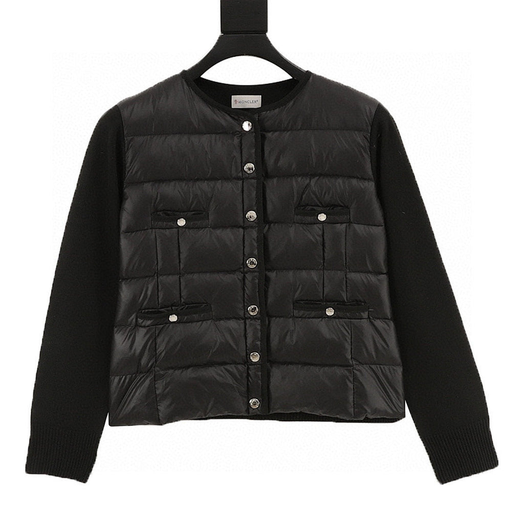 Moncler Quilted-Front Button Cardigan - Black - front view