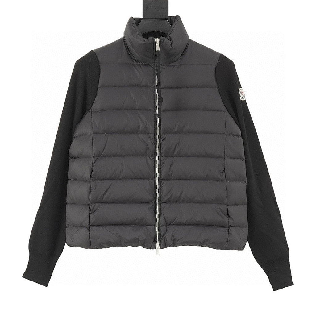 Moncler Stand-Collar Knit-Sleeve Padded Jacket - Black - front view