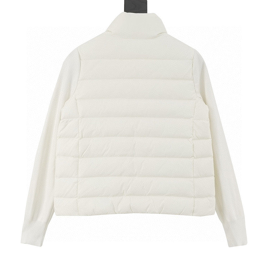 Moncler Stand-Collar Knit-Sleeve Padded Jacket - Ivory - back view