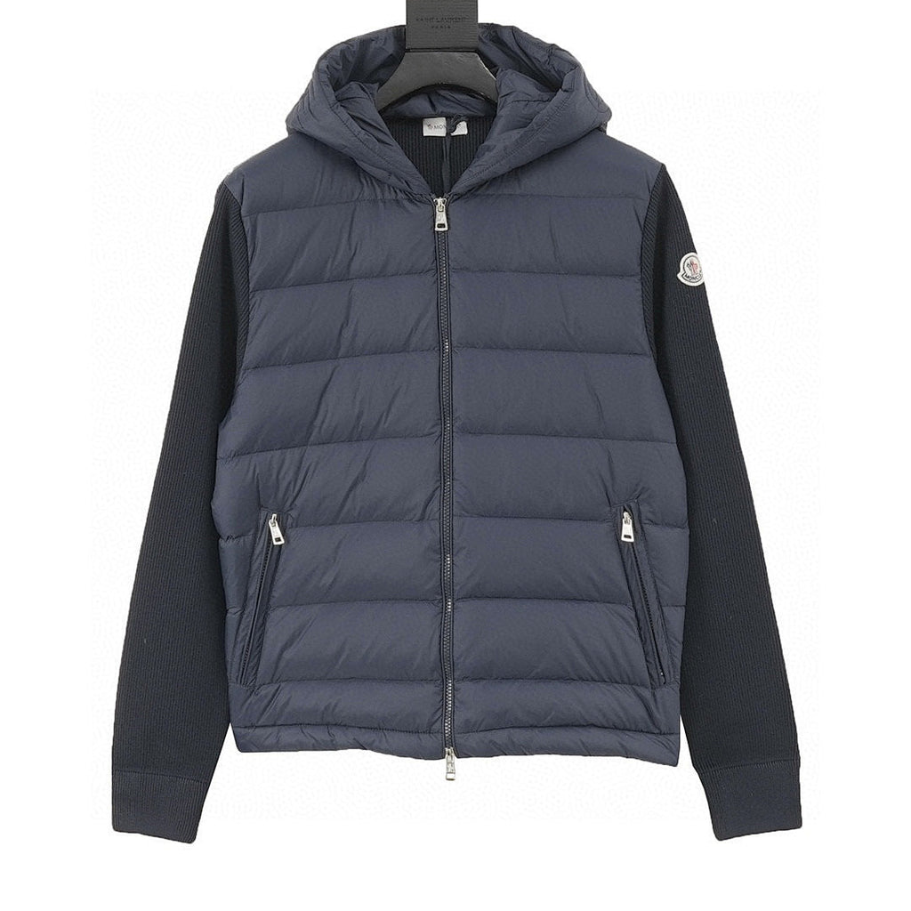 Moncler Hooded Quilted-Front Zip Cardigan - Navy - front view