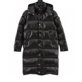 Moncler Maya Glossy Long Hooded Down Coat - Black - front view