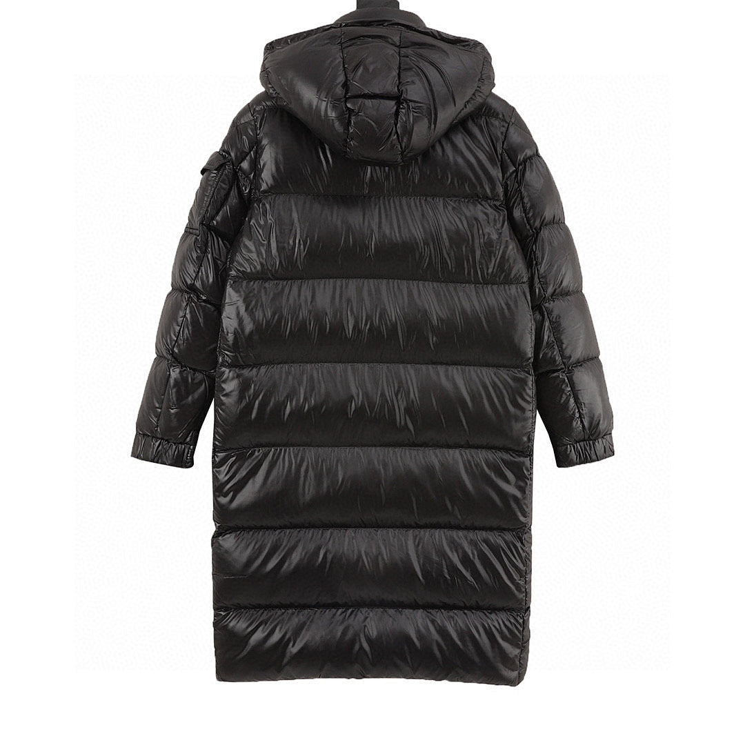 Moncler Maya Glossy Long Hooded Down Coat - Black - back view