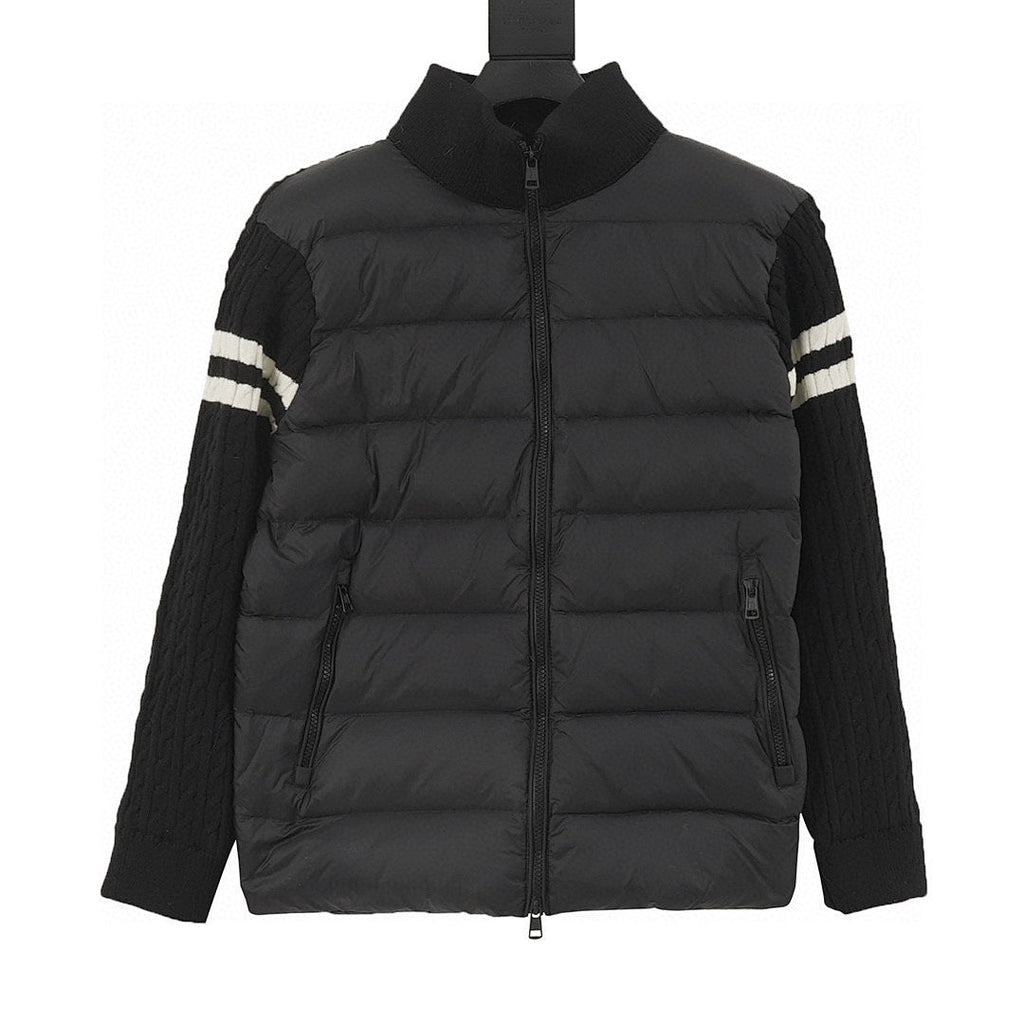 Moncler Men's Striped-Sleeve Padded Zip Cardigan - Black - front view