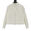 Moncler Chevron-Quilted Knit-Sleeve Jacket - Ivory - front view