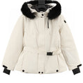 Moncler Bauges Belted Hooded Down Jacket - Ivory - front view