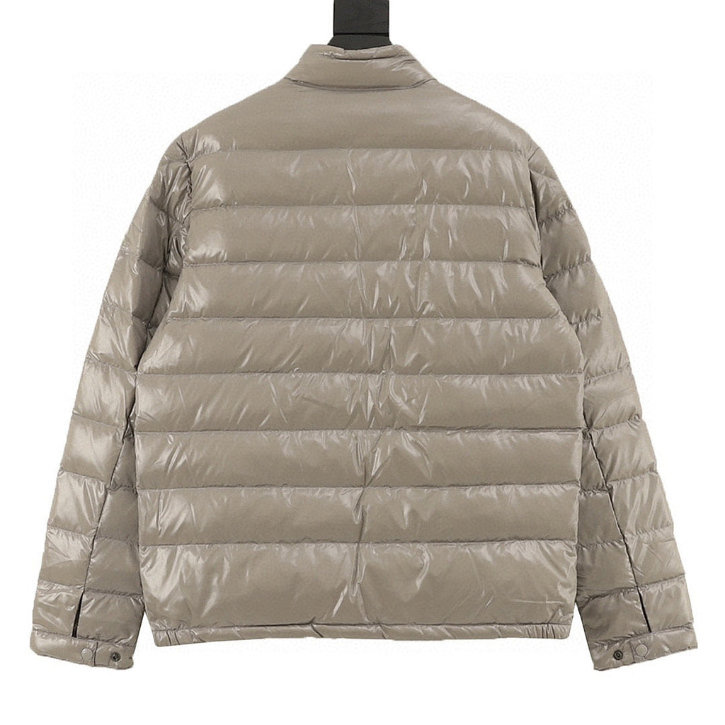 Moncler Glossy Stand-Collar Down Jacket - Taupe - back view