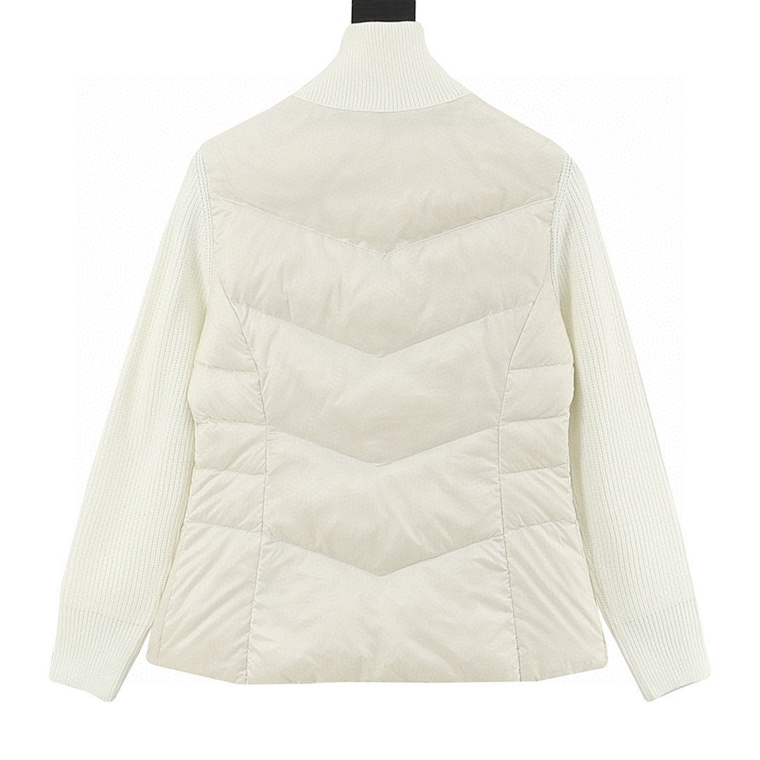 Moncler Women's Chevron-Panel Knit Cardigan - Ivory - back view