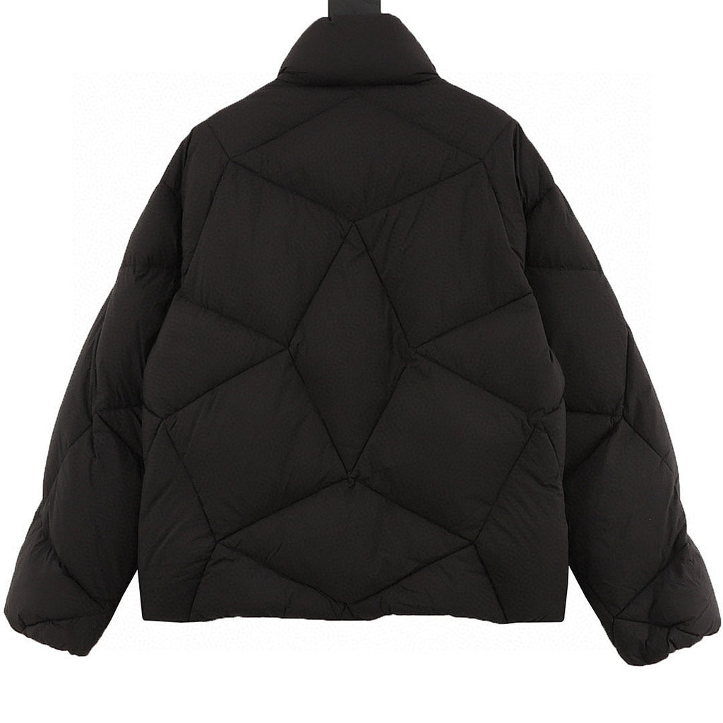 Moncler Geometric-Quilt Stand-Collar Down Jacket - Black - back view