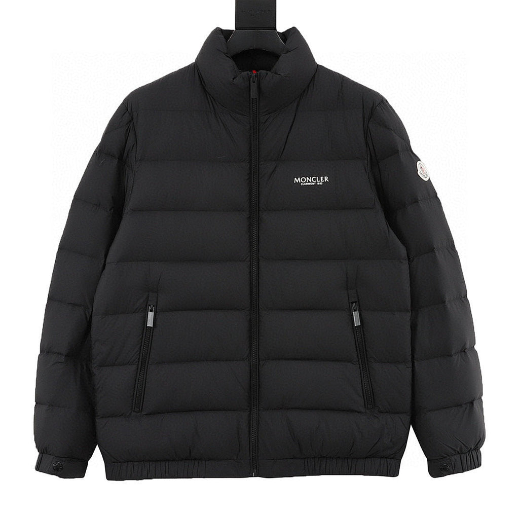 Moncler Chest-Letter Stand-Collar Down Jacket - Black - front view