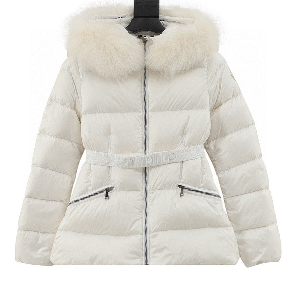 Moncler Hermifur Women's Belted Short Down Jacket - Ivory - front view