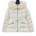 Moncler Hermifur Women's Belted Short Down Jacket - Ivory - front view