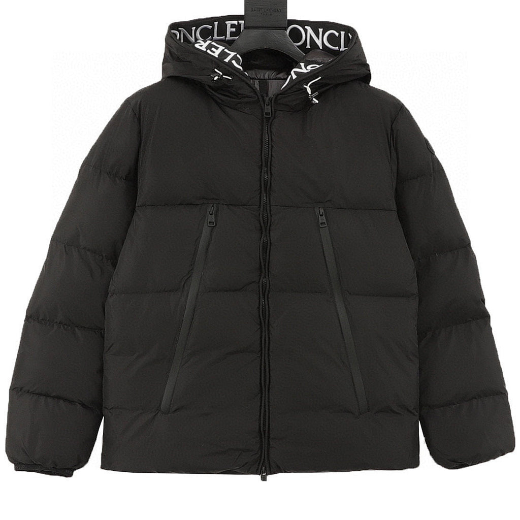 Moncler Letter-Trim Hooded Down Jacket - Black - front view
