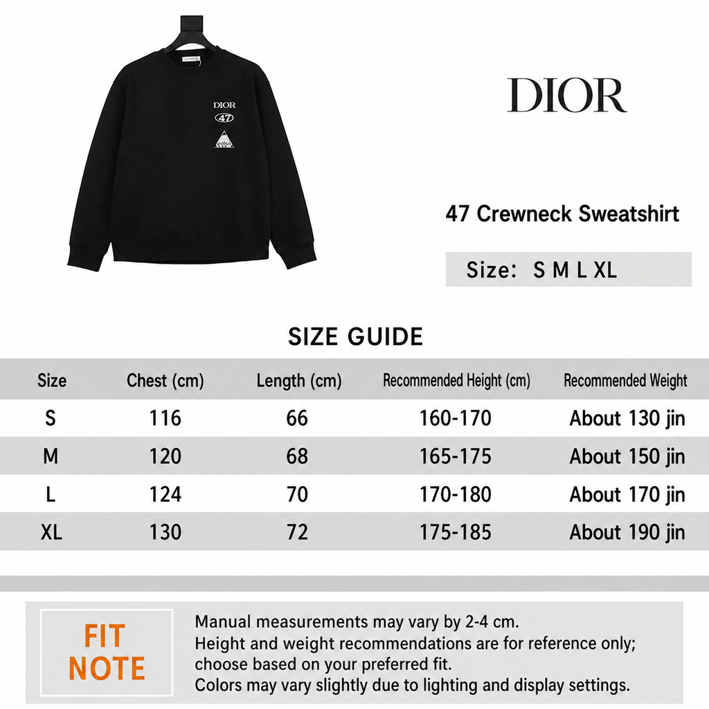 Dior 47 Graphic Crewneck Sweatshirt English size guide