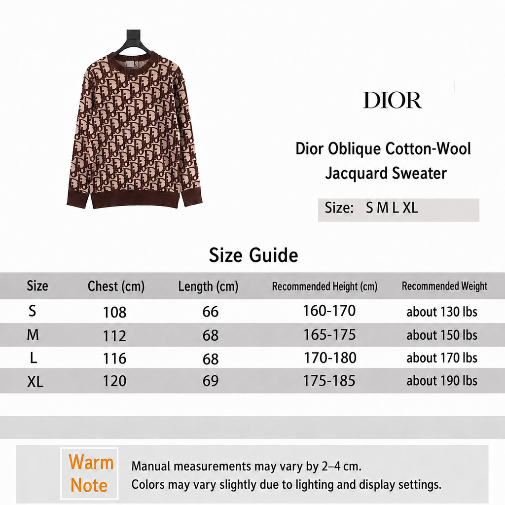 Dior Oblique Cotton-Wool Jacquard Sweater English size guide